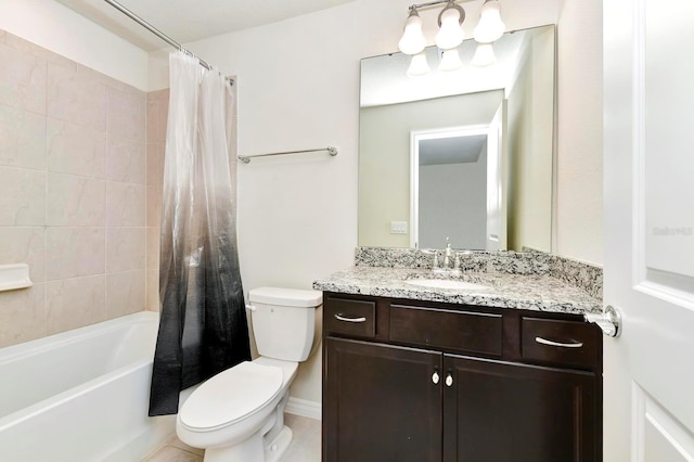 full bathroom featuring vanity, toilet, and shower / bathtub combination with curtain