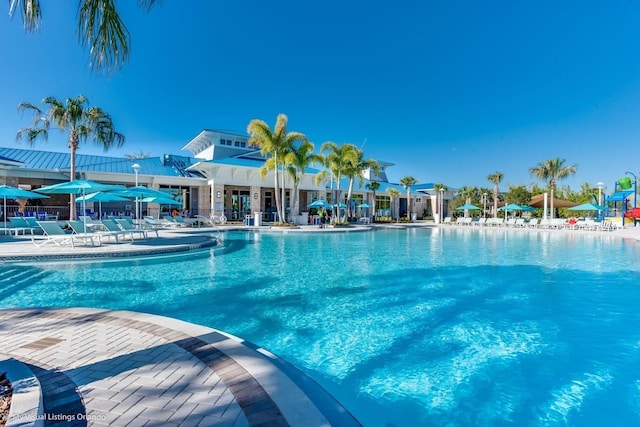 pool with a patio area