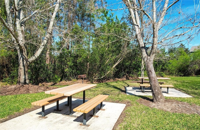 view of property's community with a lawn