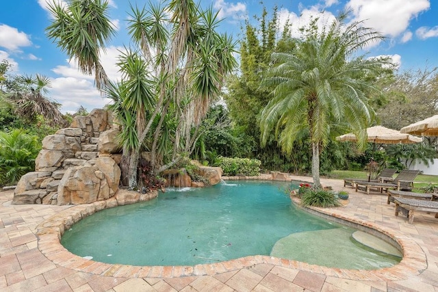 pool with a patio