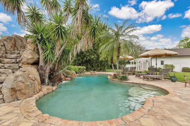 pool featuring a patio area