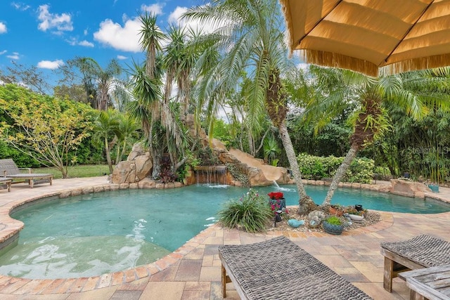 pool with a patio