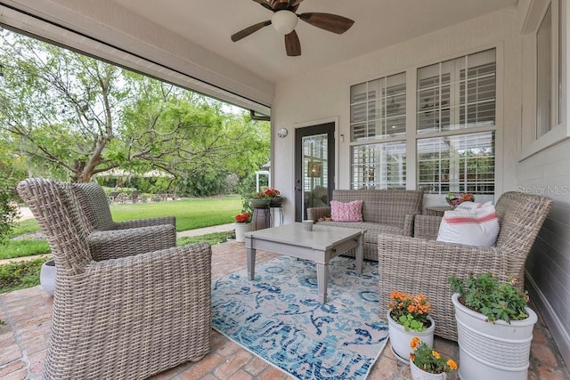 view of patio / terrace with an outdoor hangout area and ceiling fan