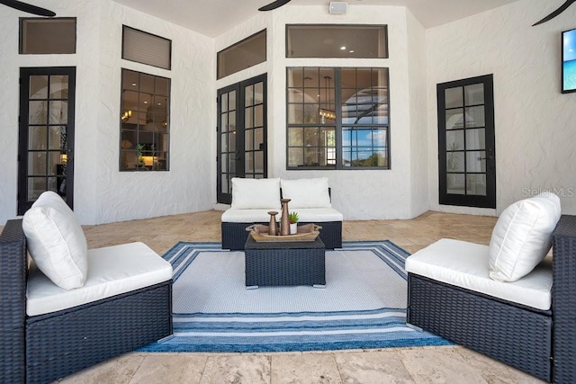 view of patio / terrace featuring an outdoor hangout area and french doors