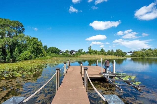 view of dock with a water view