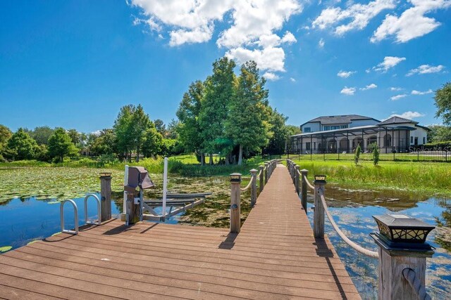 view of dock with a water view