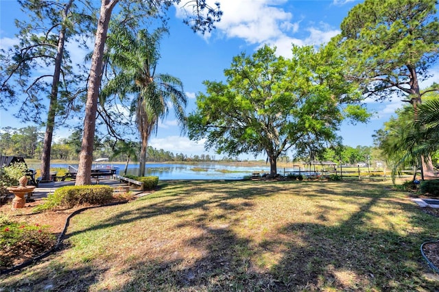 view of yard with a water view