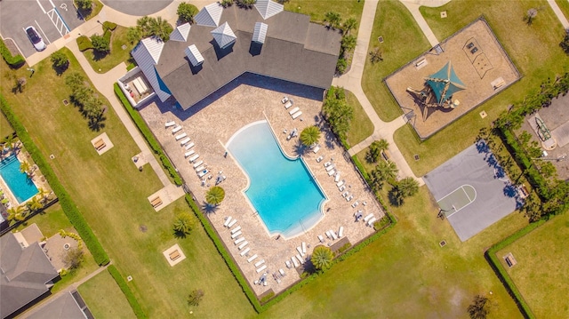 bird's eye view of a pool