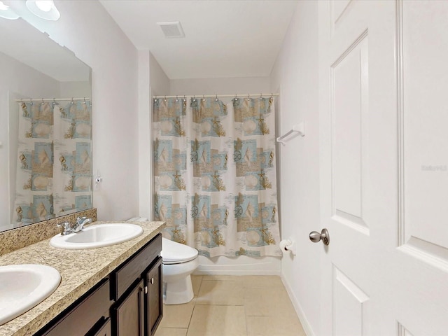 full bathroom with toilet, tile patterned flooring, visible vents, and a sink