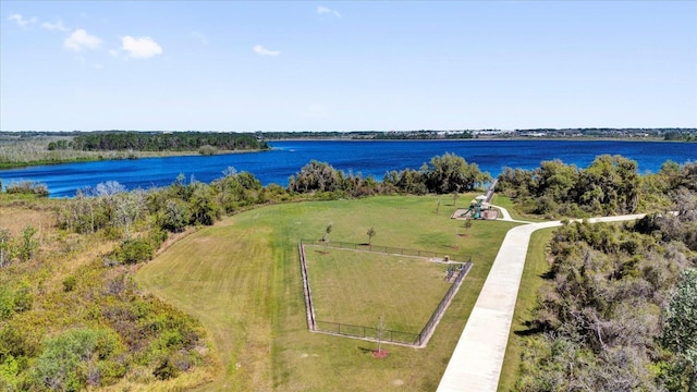 aerial view featuring a water view