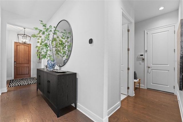 8025 Topsail Pl, Winter Garden, FL 34787 - hall featuring dark wood-type flooring, a chandelier, baseboards, and recessed lighting