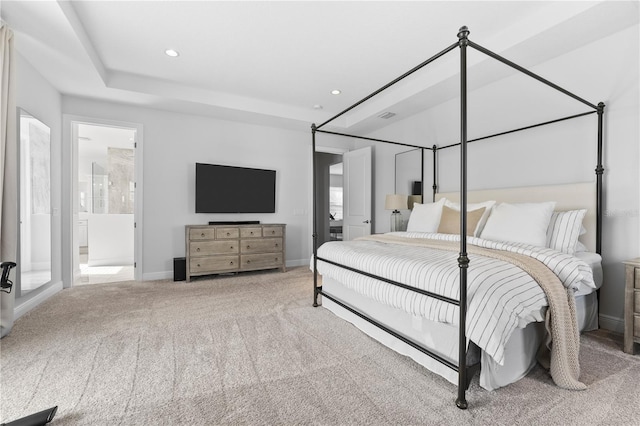 8025 Topsail Pl, Winter Garden, FL 34787 - bedroom featuring carpet floors, baseboards, recessed lighting, a raised ceiling, and ensuite bath