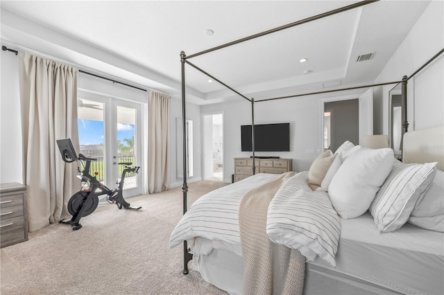 8025 Topsail Pl, Winter Garden, FL 34787 - carpeted bedroom featuring a tray ceiling, access to outside, and recessed lighting
