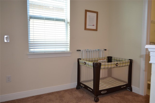 interior space featuring carpet, multiple windows, and baseboards