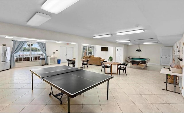 recreation room with billiards and light tile patterned flooring