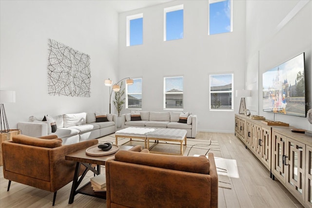 living room with light wood-style floors and baseboards