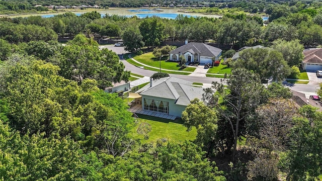 aerial view featuring a water view