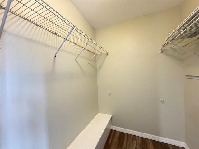 spacious closet with dark wood-style floors