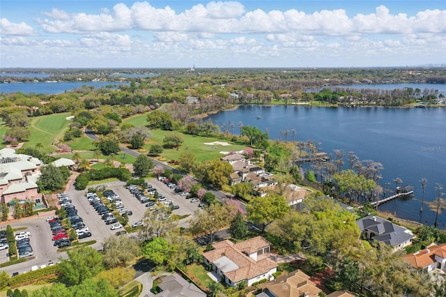 aerial view featuring a residential view and a water view