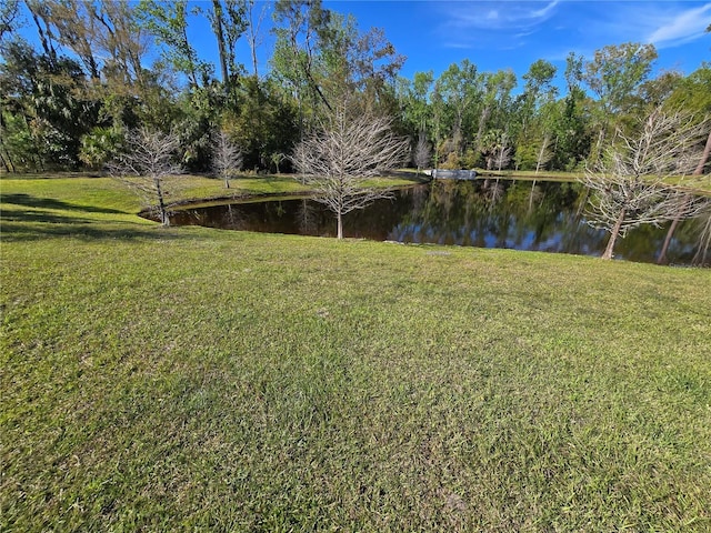 view of yard with a water view