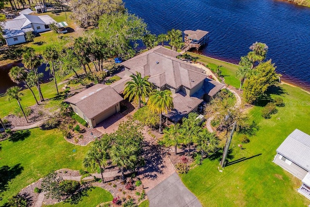 aerial view with a water view