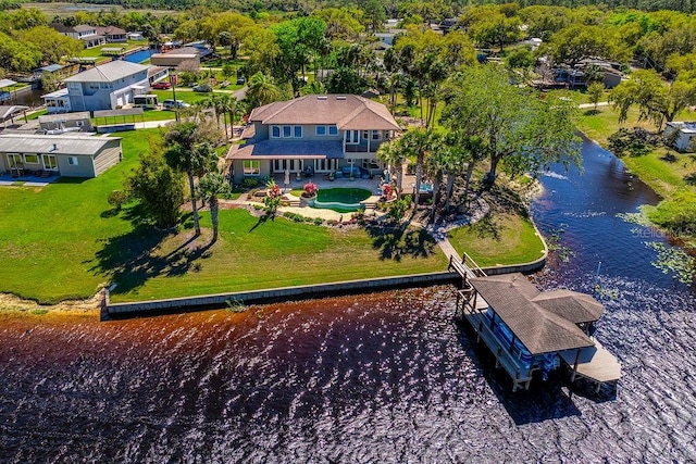 aerial view with a water view