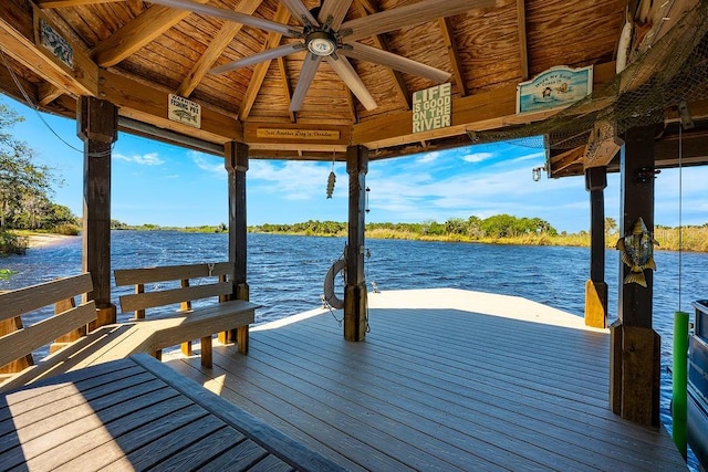 dock area with a water view