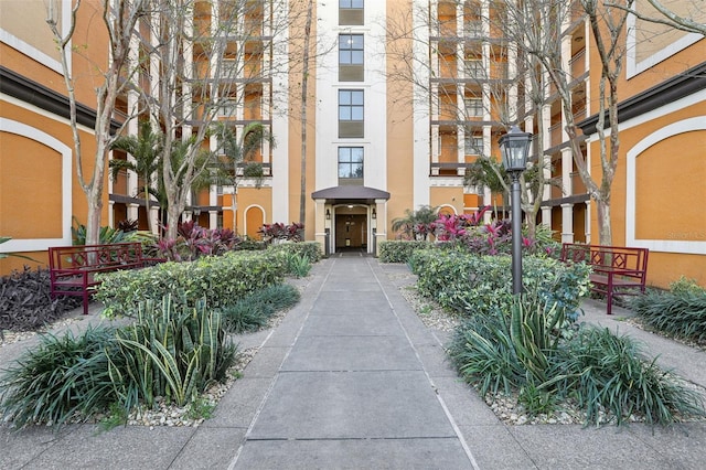 exterior space with stucco siding