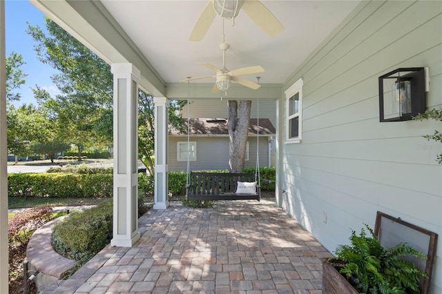 view of patio with covered porch and ceiling fan