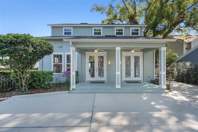 view of front of home featuring french doors and a ceiling fan