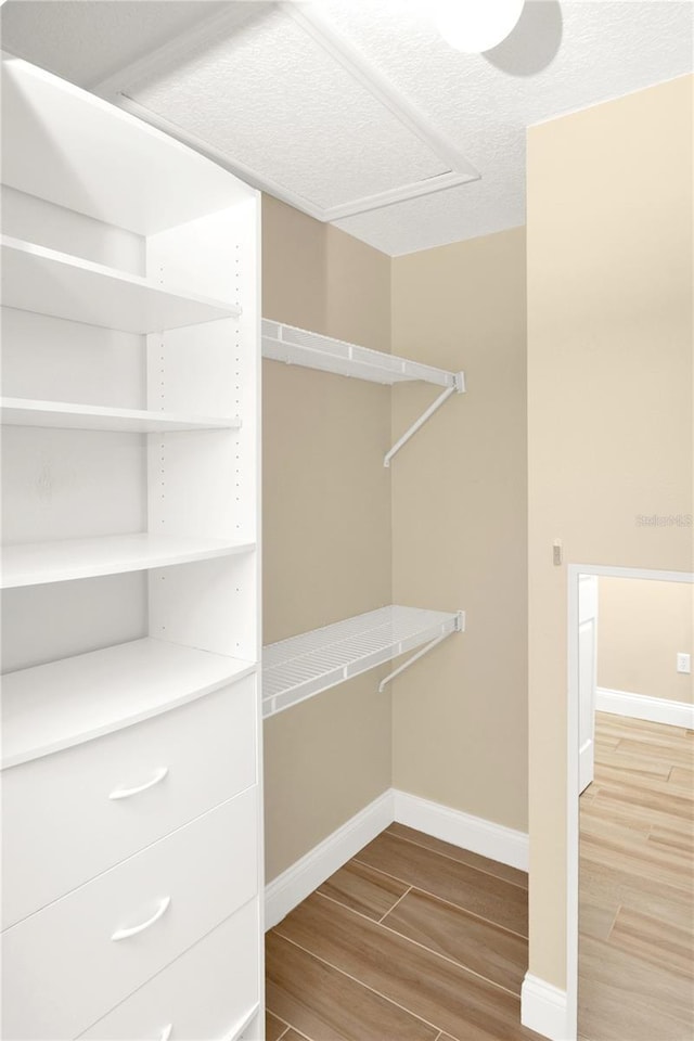 walk in closet featuring wood finish floors