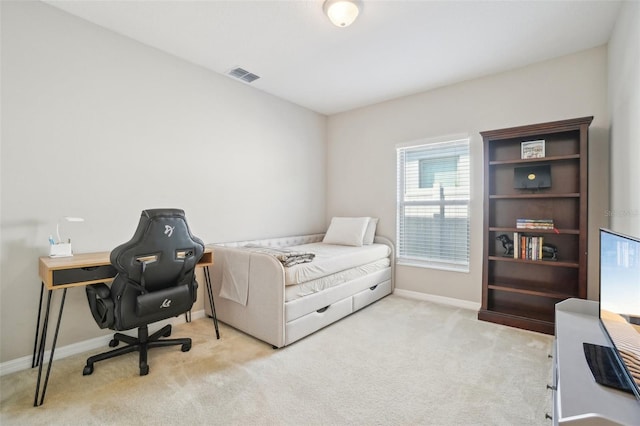 bedroom with visible vents, baseboards, and carpet flooring