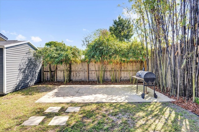 view of yard with a patio area and fence