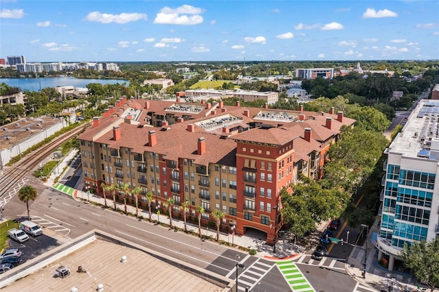 aerial view featuring a water view