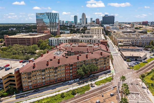 drone / aerial view with a city view