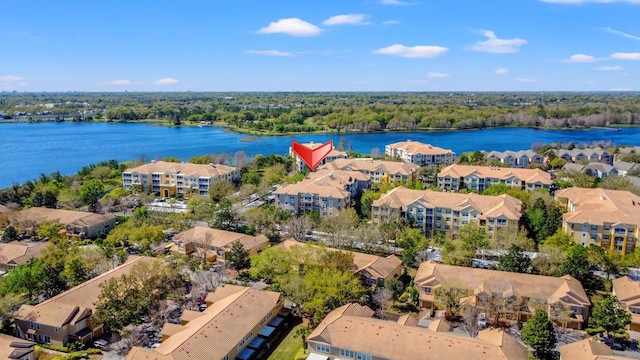 aerial view featuring a residential view and a water view