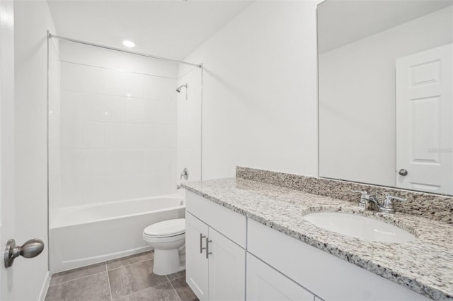 full bathroom featuring toilet, vanity, and bathtub / shower combination