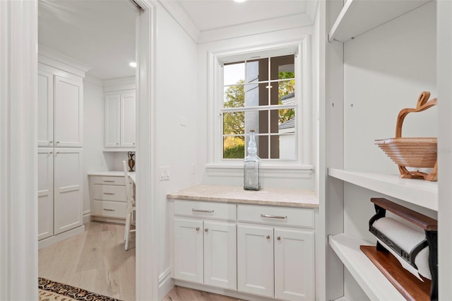 walk in closet with light wood finished floors