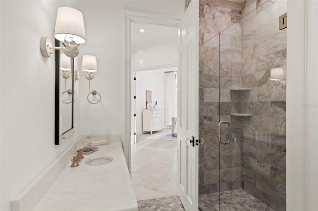 full bathroom featuring a shower stall and vanity