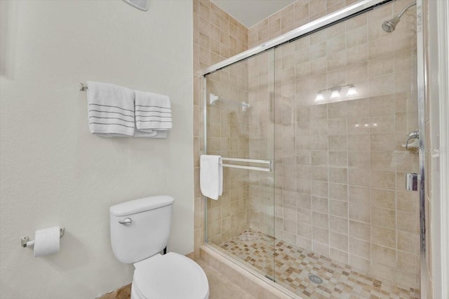 bathroom featuring a shower stall and toilet