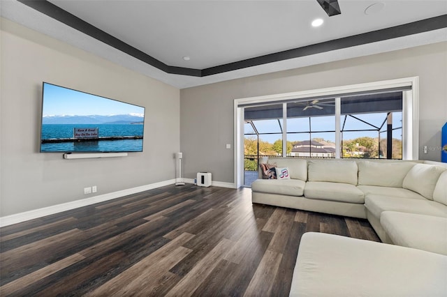 4205 Clarice Ct, Windermere, FL 34786 - living room with recessed lighting, dark wood-style flooring, baseboards, and ceiling fan