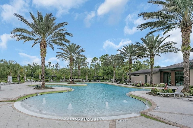 view of swimming pool featuring a patio