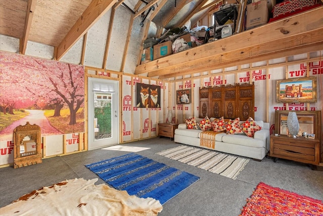 living room with a towering ceiling