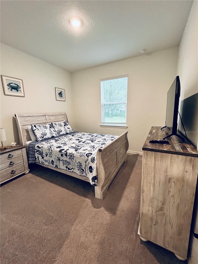 bedroom with dark carpet