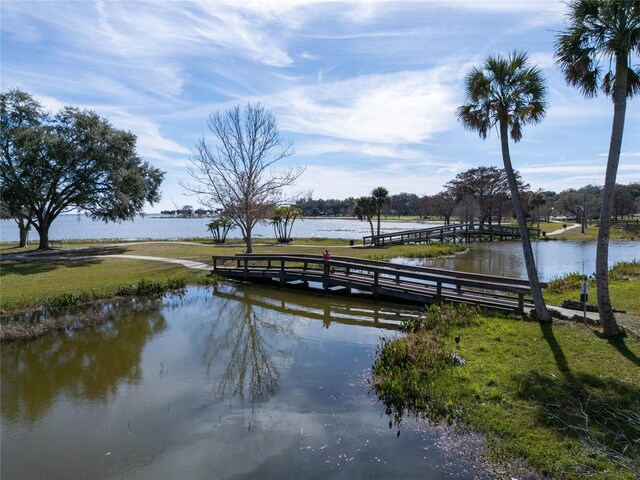 view of dock with a water view