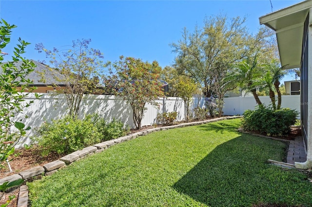 view of yard with a fenced backyard