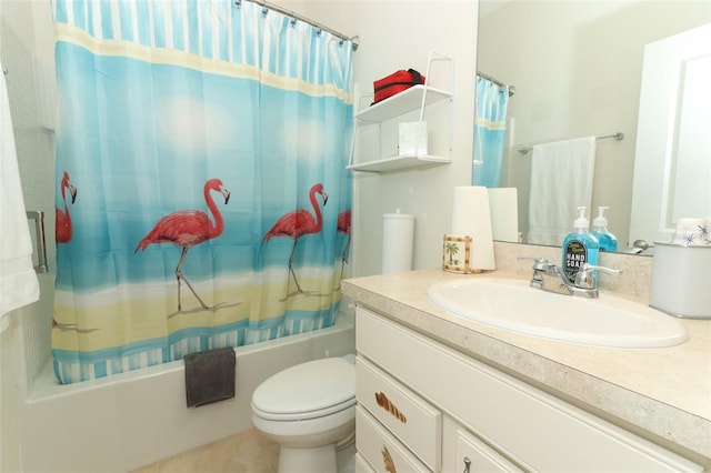 bathroom with vanity, toilet, and shower / tub combo