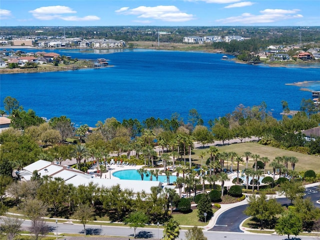 aerial view featuring a water view