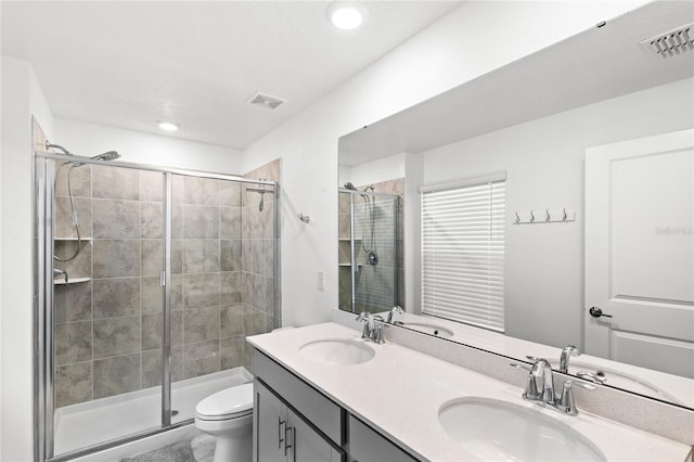 bathroom featuring a shower stall, visible vents, and a sink