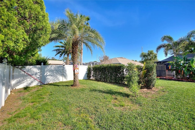 view of yard with a fenced backyard